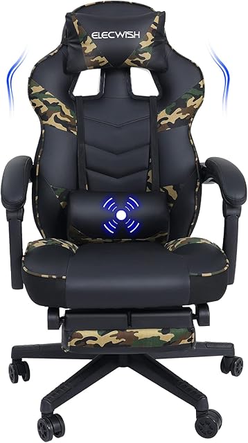 PULUOMIS Video Gaming Chair Massage for Adults with Footrest Computer Desk Chair PU Leather 150° Reclining High Back Support Office chair for Home with Headrest Lumbar Pillow (Green)