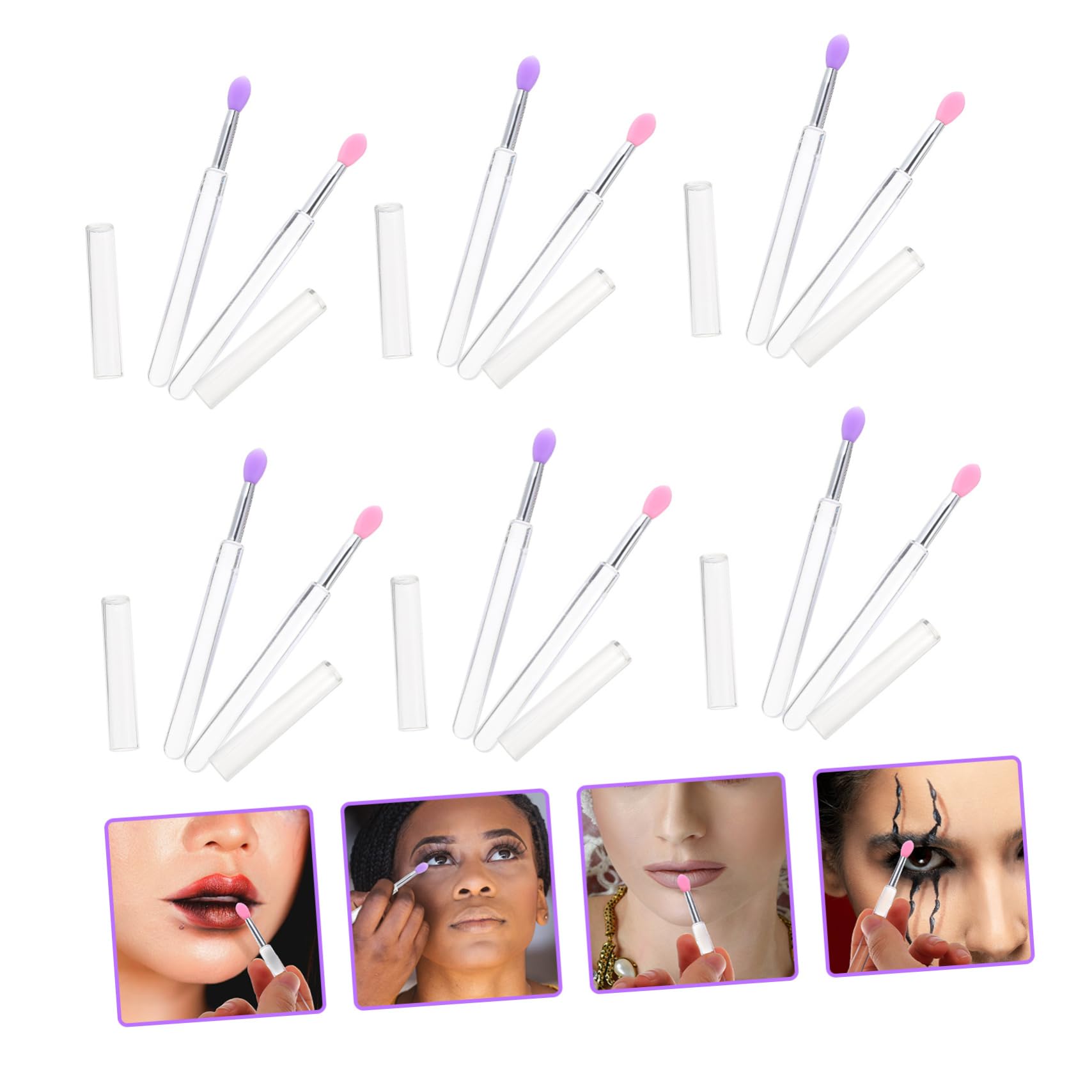FRCOLOR Makeup Brushes Eyeshadow Set 6pcs Silicone Lip Mask Brush Cover for Lip Mask Application and Concealer
