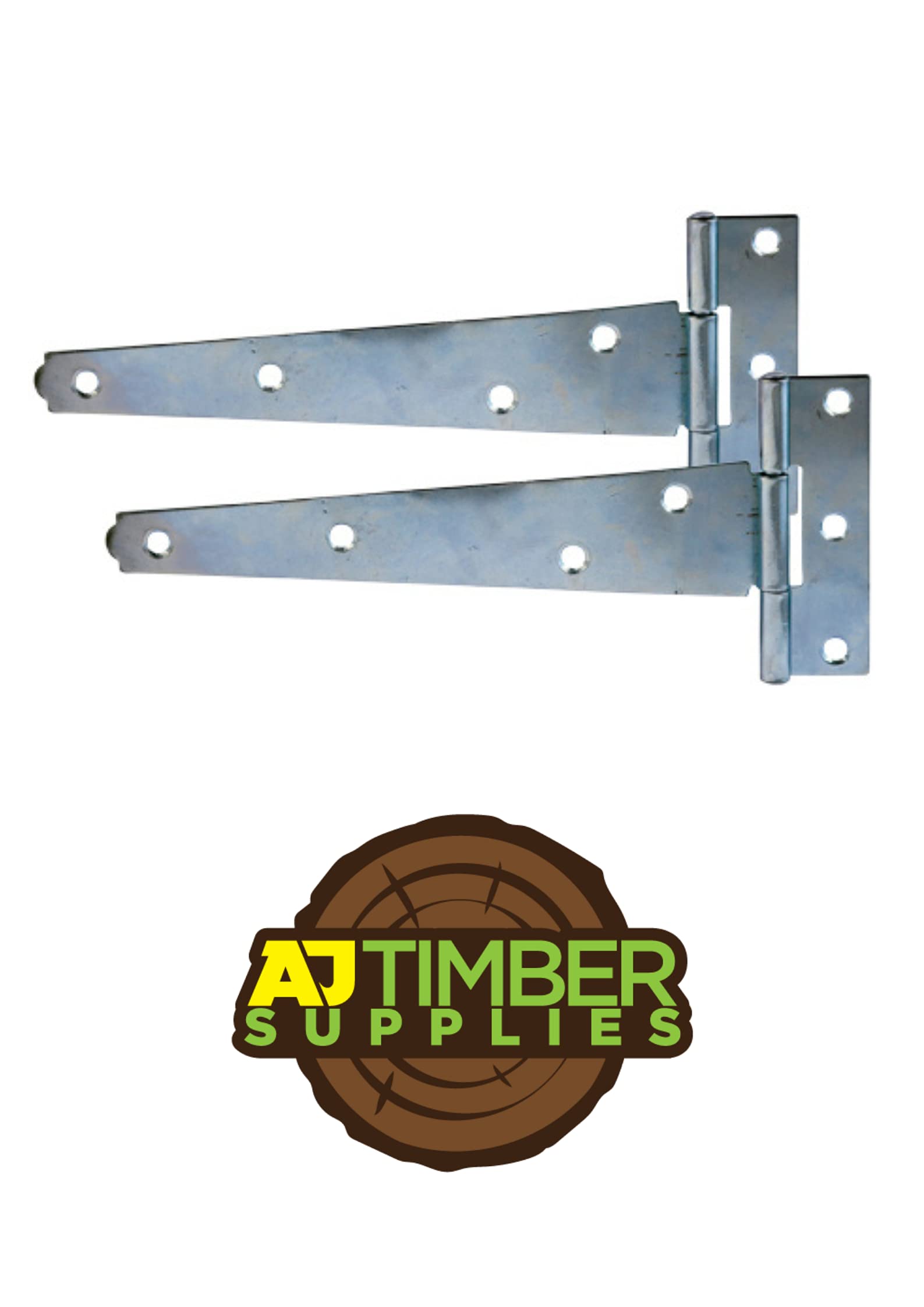 AJ TimberPair of 12" Strong Galvanised Tee Hinges - Garden Gate/Shed
