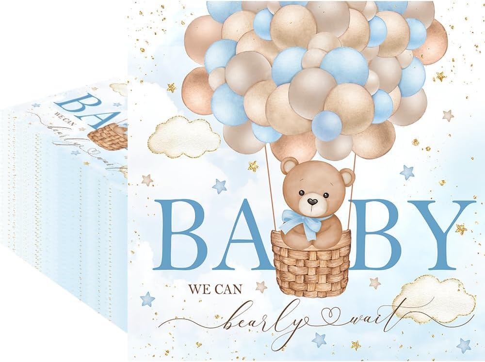 Fitumiw 80Pcs We Can Bearly Wait Baby Shower Paper Napkins Blue Bear