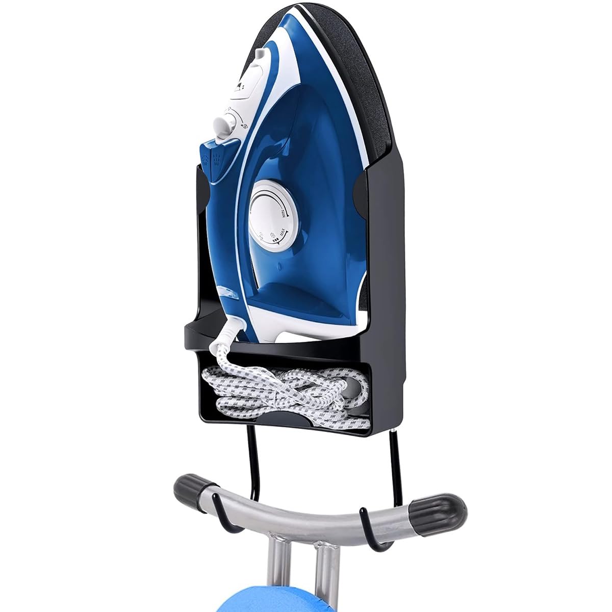 Paporich Ironing Board Hanging Rack, Wall Mounted Iron Rack, Heat Resistant Iron Hanging Rack with Iron Rack, Ironing Board Hook Iron Rack, Ironing Board Iron Hanging Rack Storage Set (Black)