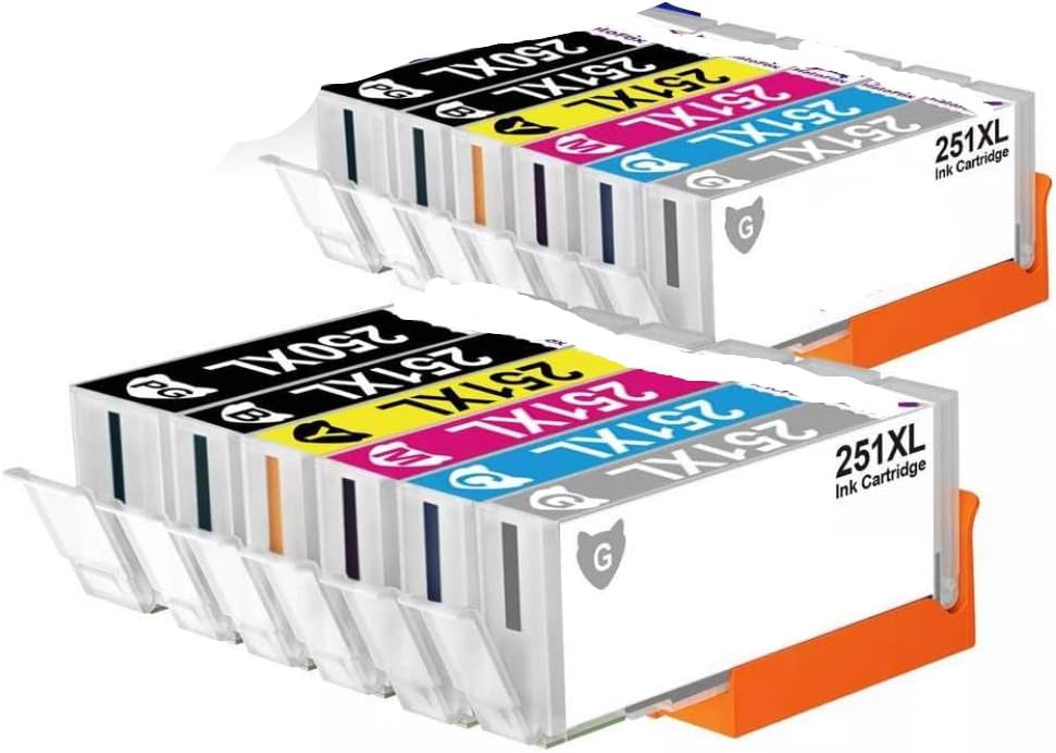 12 Pack Ink Cartridge PGI-250 CLI-251 XL Compatible With 6320 IP7220 Printer With Grey Ink