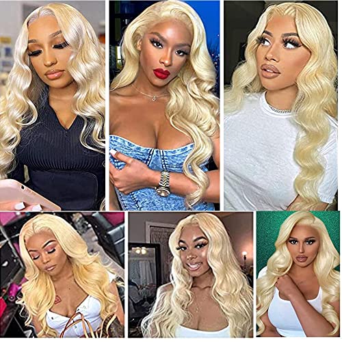 Xiweiya Wigs Blonde Lace Front Wig Long Body Wave 613# Golden Yellow Wig Synthetic Heat Resistant Fiber Middle Parting for Women Cosplay Makeup Party 24 Inches - Image 3
