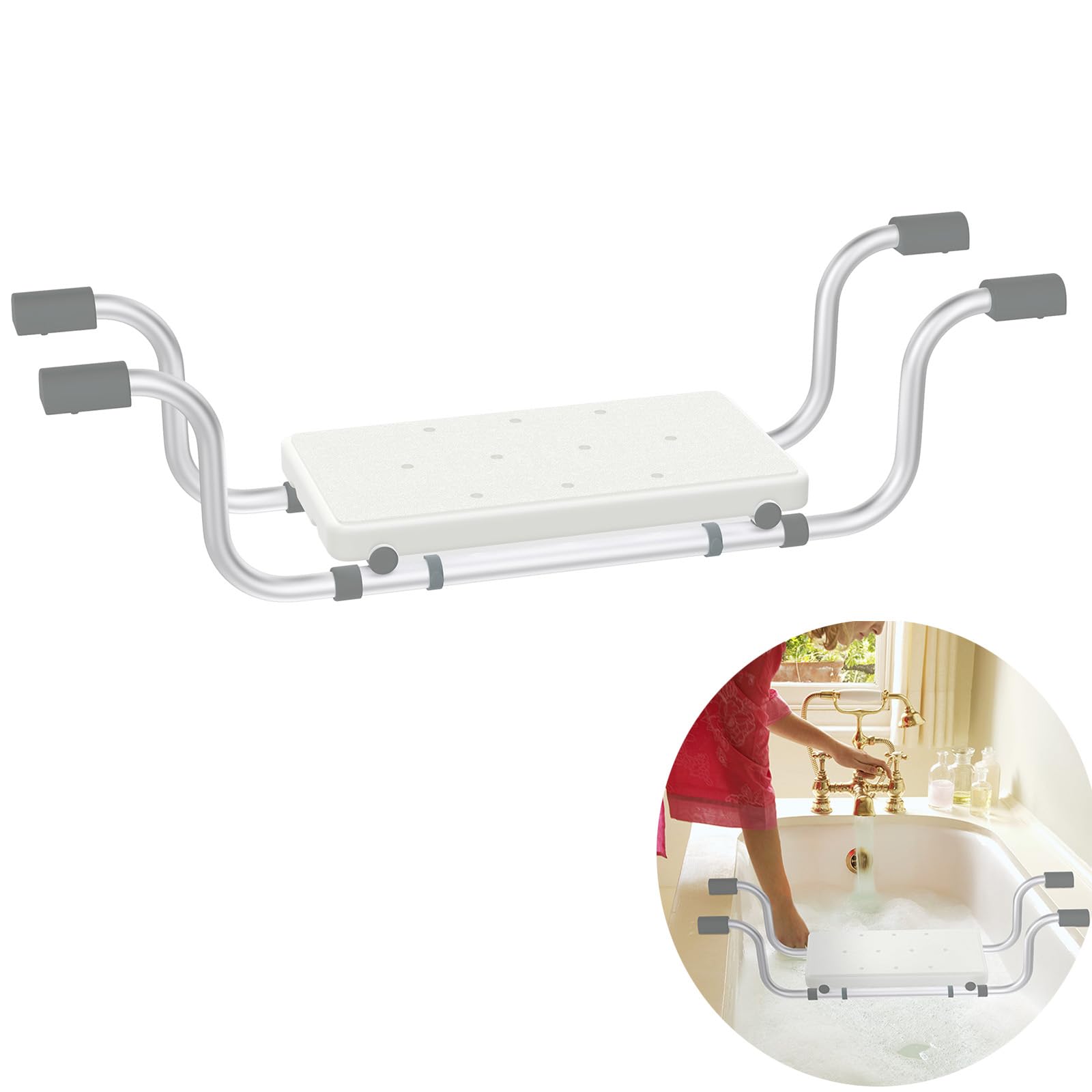 LZQ Planche de bain en aluminium pour personnes âgées, extensible de 72 à 82 cm, capacité de charge de 150 kg, siège de bain générique, antidérapant, avec poignée fixe, pour personnes âgées, femmes