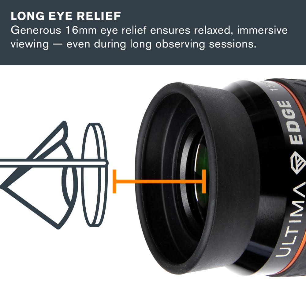 Celestron 93451 Ultima Edge 15mm Parfocal Ultra Flat Field Eyepiece Designed for 1.25" Focusers - Incredibly Crisp Views, Fully Multi-Coated Lens, Moulded Rubber Grip, Black