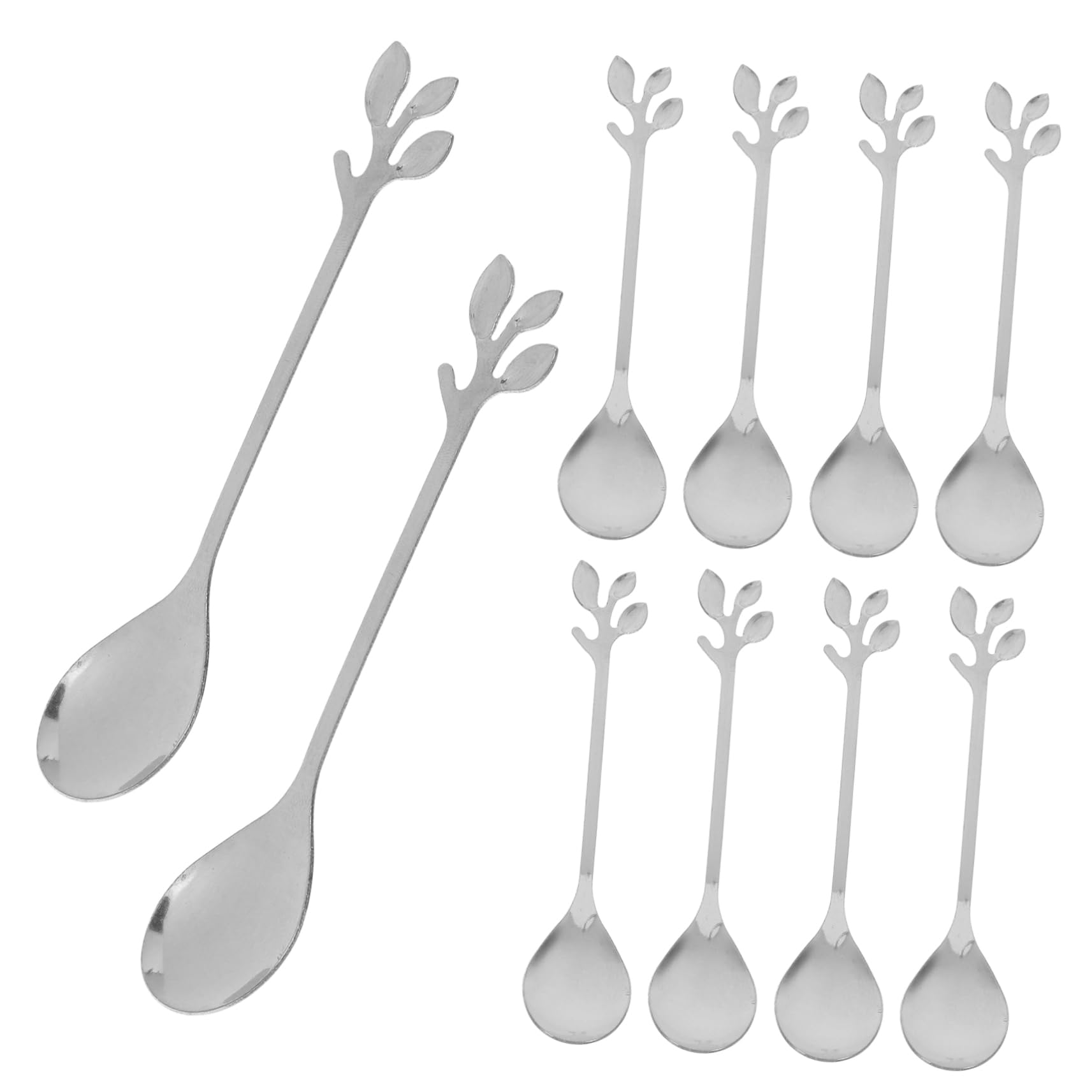 SOLUSTRE 20Pcs Leaf Shaped Stainless Spoons Elegant Long Handle Mixing Utensils for Desserts Iced Teas and Cocktails for Home and Party Use