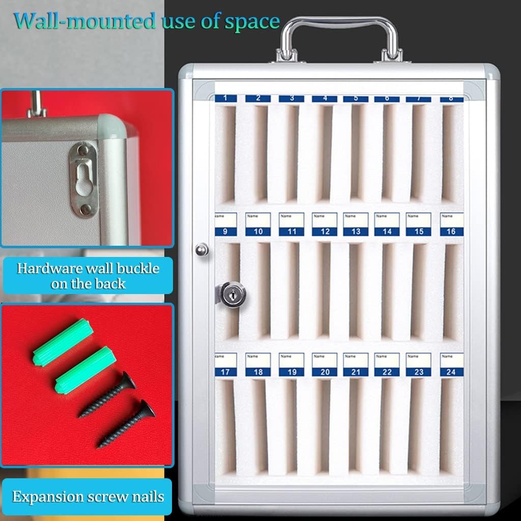 Cell Phone Locker Box for Classroom with Door Locks and Keys Clear Acrylic Jail Storage Cabinet，Wall-Mounted Aluminum Alloy Cell Phone Storage Cabinet with Lock, Portable Handheld Design, 12