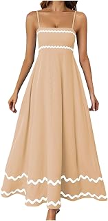 Women Striped Maxi Summer Dress Spaghetti Strap Smocked Long A Line Dress Flowy Swing Beach Vocation Dress