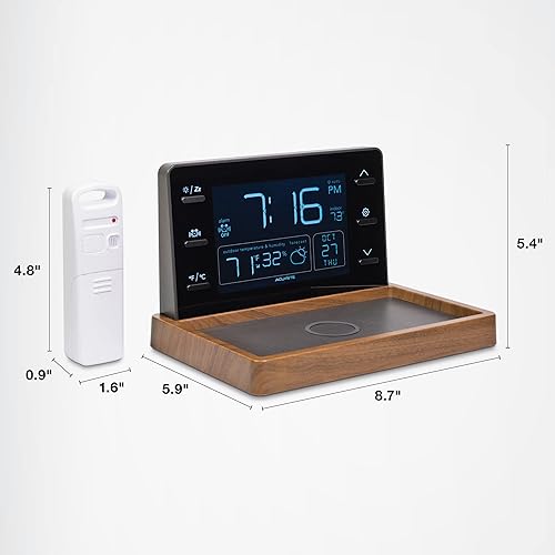 Miniatura 7 de AcuRite Valet meteorológico con almohadilla de carga inalámbrica certificada Qi, pantalla LCD con atenuación automática, reloj despertador,