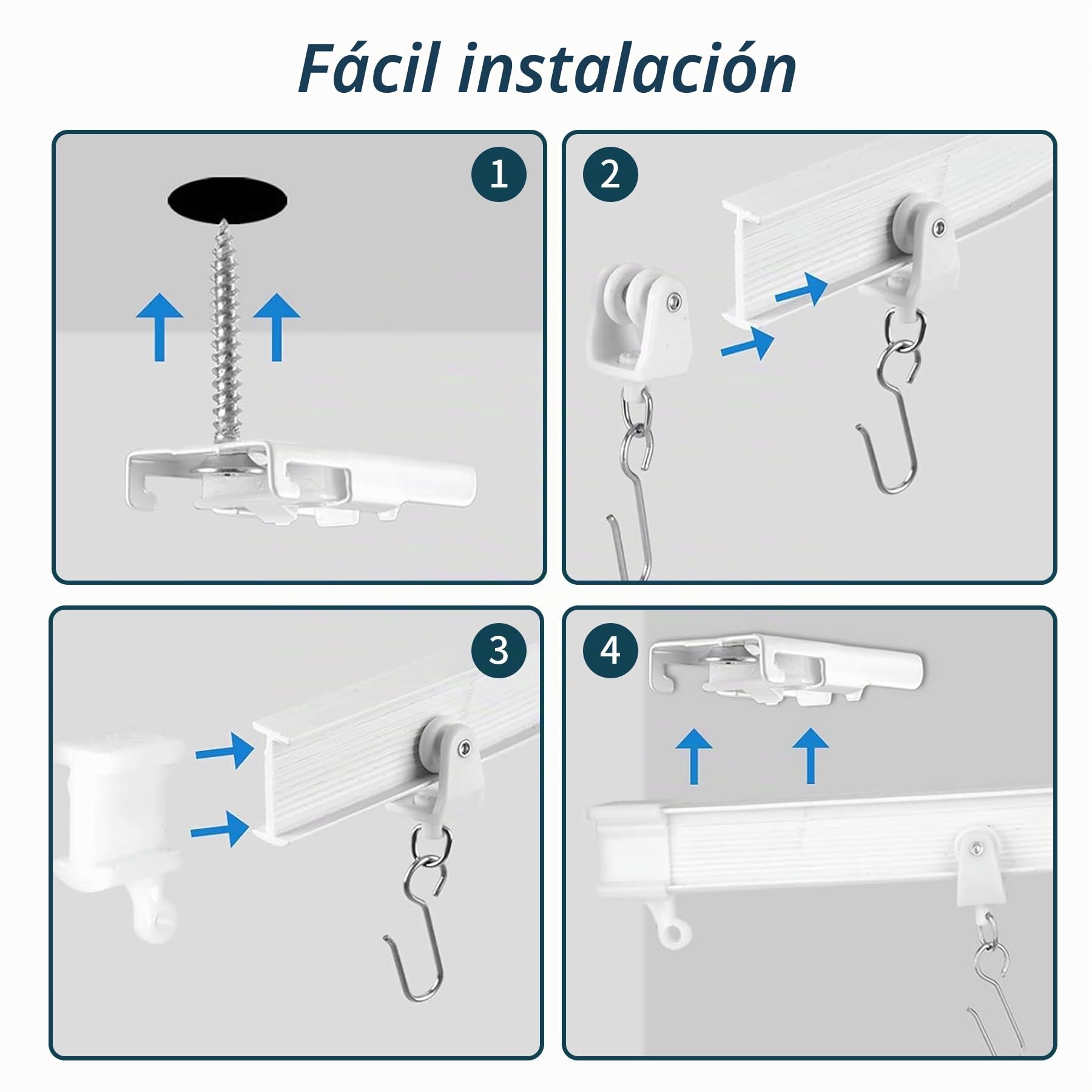 JIHYER Riel Cortina Techo Flexible, 16.4ft(5M) Rieles para Cortinas de Techo, Curvado, PVC, Metal, Plástico y Acero Inoxidable, Blanco, para Montaje en Techo
