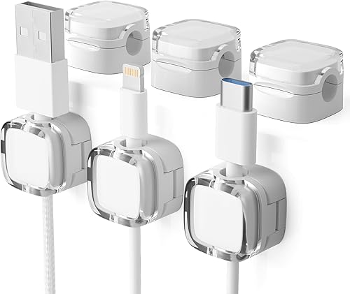 Paquete de 6 organizadores magnéticos de cables y clips para cables, gestión de cables ajustables debajo del escritorio, soporte de alambre adhesivo
