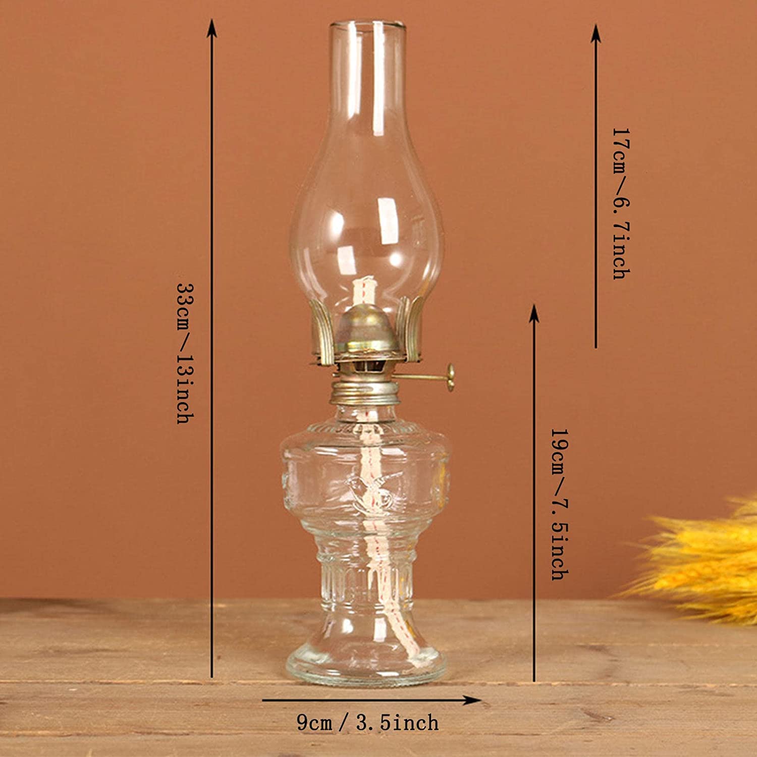 Lámpara De Aceite Vintage De Vidrio - Brilló Ajustable, A Prueba De Viento, Para Decoración O Emergencias