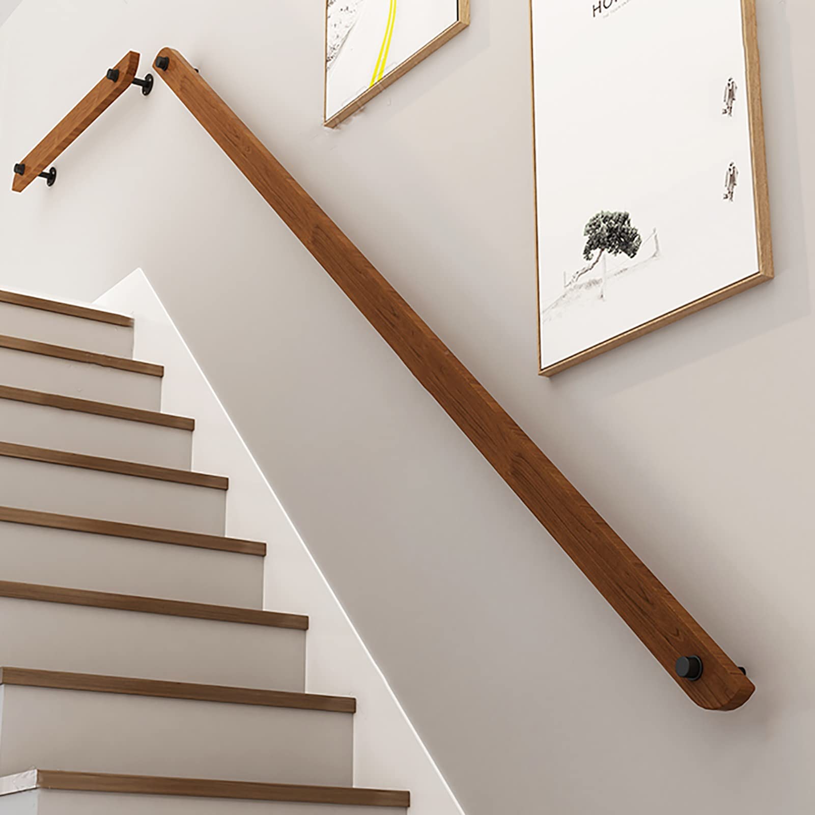 Main courante escalier bois massif antiderapante et kit barre appui mural pour couloir
