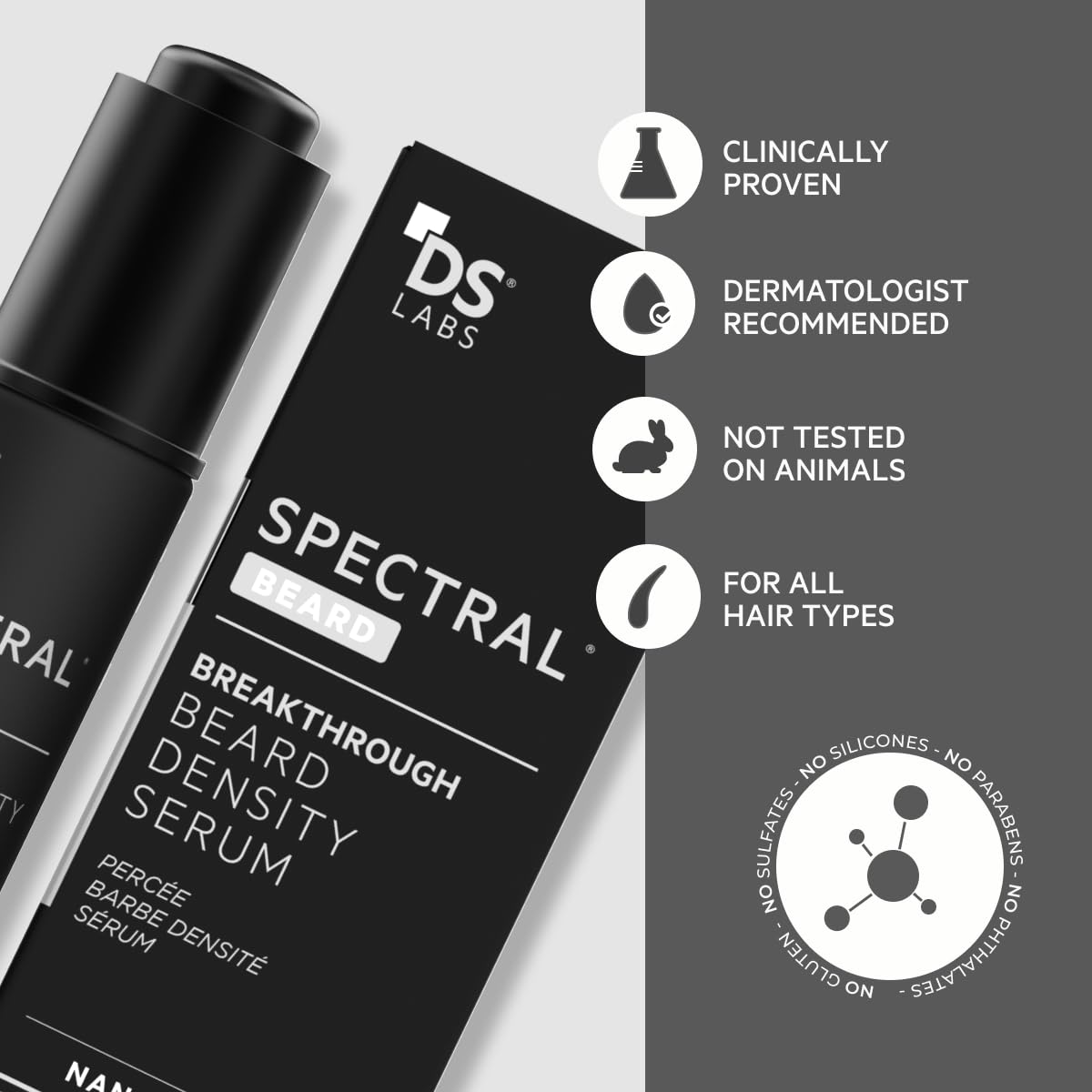 Spectral.BRD - Serum na wzrost i grubość brody z klinicznie udowodnionymi składnikami - redukcja plam i nieregularne rozprowadzanie włosów na twarzy (30 ml) DS Laboratories