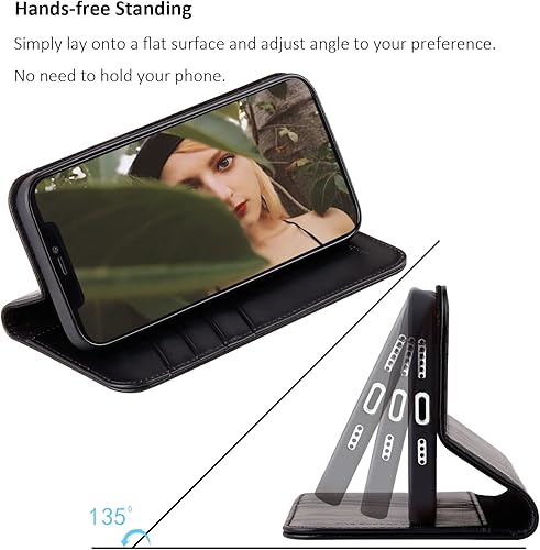 Miniatura 5 de VISOUL Funda para iPhone 12 Pro Max de 6.7 pulgadas, funda de piel auténtica con soporte para mujer, funda magnética con tarjetero para iPhone 12