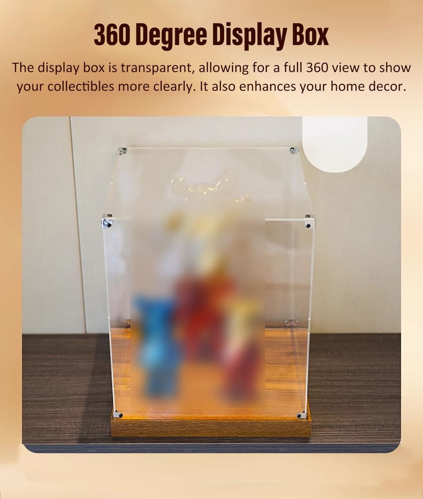 Teca Plexiglass Vetrina in Acrilico Trasparente per Figure, Bambole, Giocattoli e Modellini, Scatole Decorative per Oggetti da Collezione, Vetrina con Base in Legno(500x500x400mm/20x20x16in)