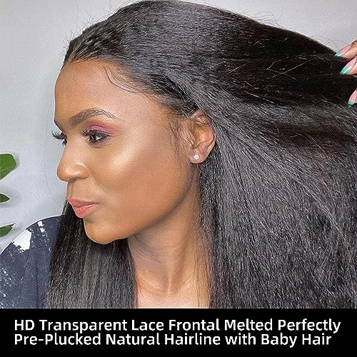 Usuchbeauty Kinky Straight Human Hair Wig 180% Density 13X4 Hd Yaki Straight Human Hair Wigs For Black Women Glueless Wigs Human Hair Pre Plucked Brazilian Virgin Transparent Lace Wig (24 Inch) #TOP2