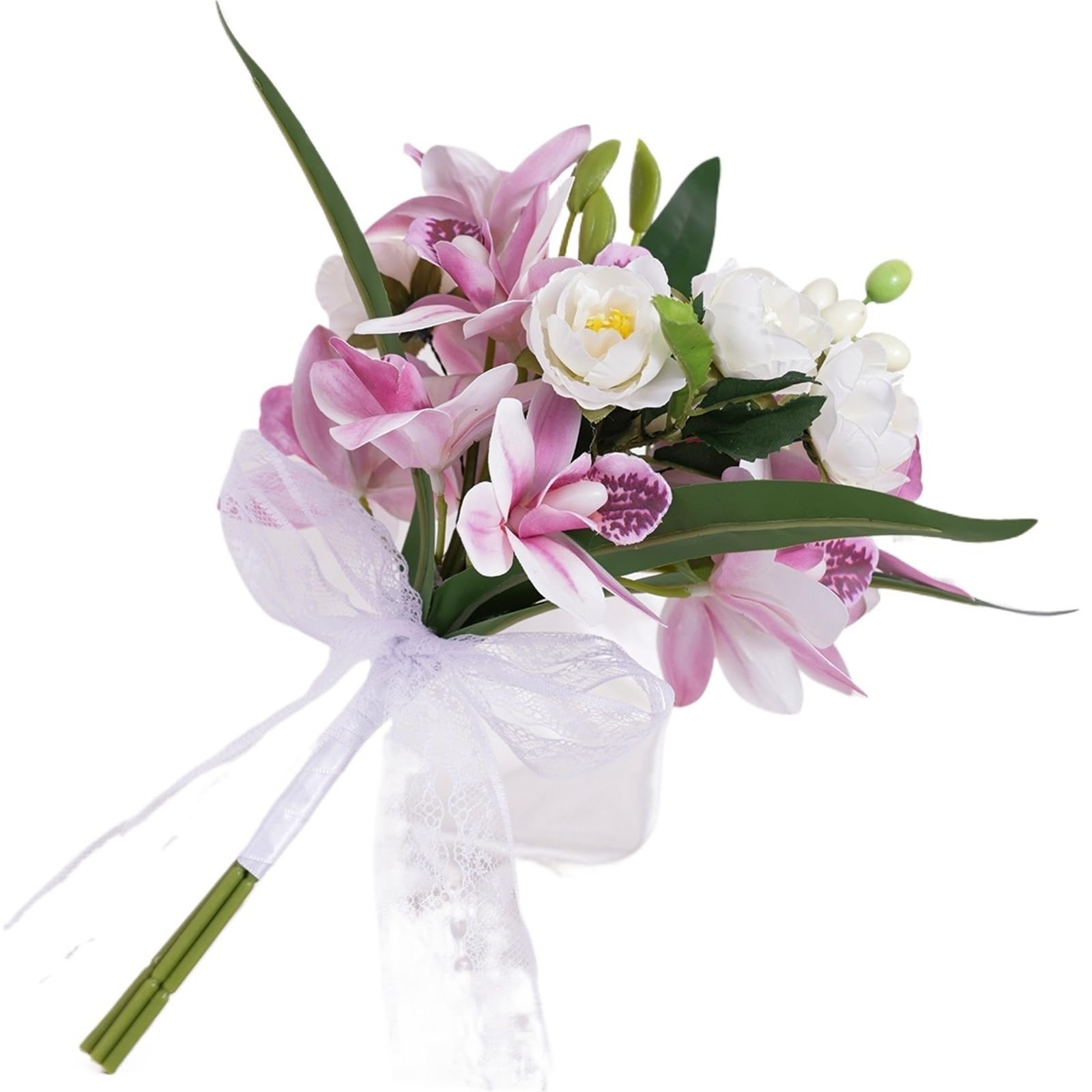 ZRHWSPD Wedding Artificial Bouquet Bridal Bridesmaid White Silk Flowers Roses Handmade Artificial Bride Mariage Bouquet(Pink)