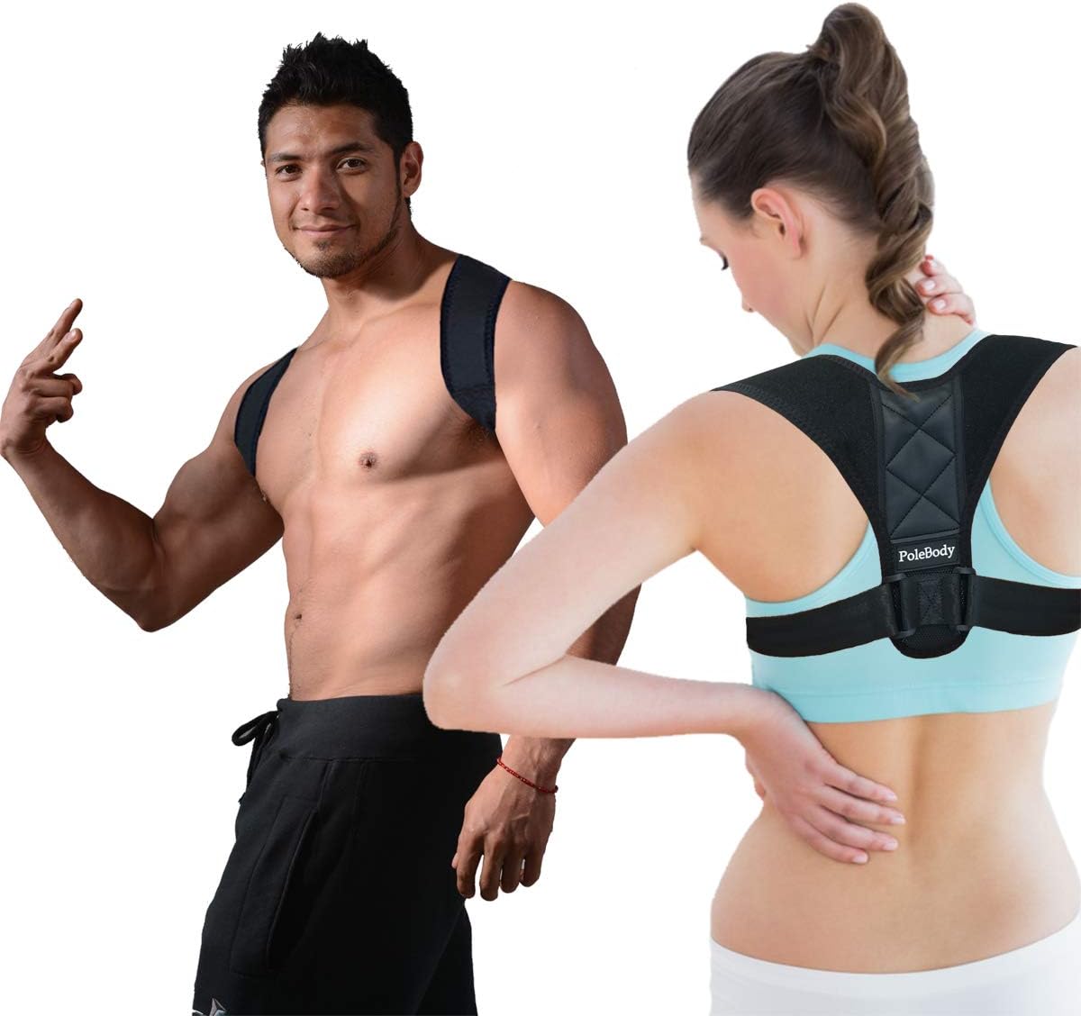 Back Straightener Posture Corrector for Men Women by PoleBody - Upper Back Body & Neck Pain Relief - Adjustable Clavicle Support Brace Strap for Primate Shoulder, Forward Head & Slouching Correction