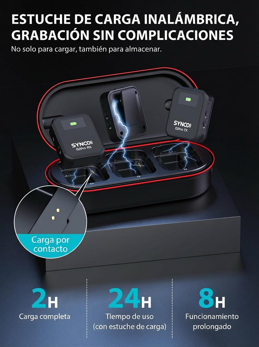 SYNCO Micrófono Inalámbrico Lavalier G2(A2) Pro, Micro de Solapa 2.4 GHz 200m Compatible con Cámara DSLR Videocámaras Móviles Tabletas para Grabación y Entrevistas