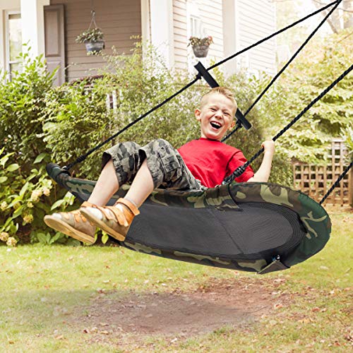 Image of Costzon Skycurve Platform Tree Swing, Surfing Rectangle Swing with Handles, Height Adjustable Hanging Ropes, Soft Padded Edge, Outdoor Playset for Kids, Adults, Backyard Camo Green