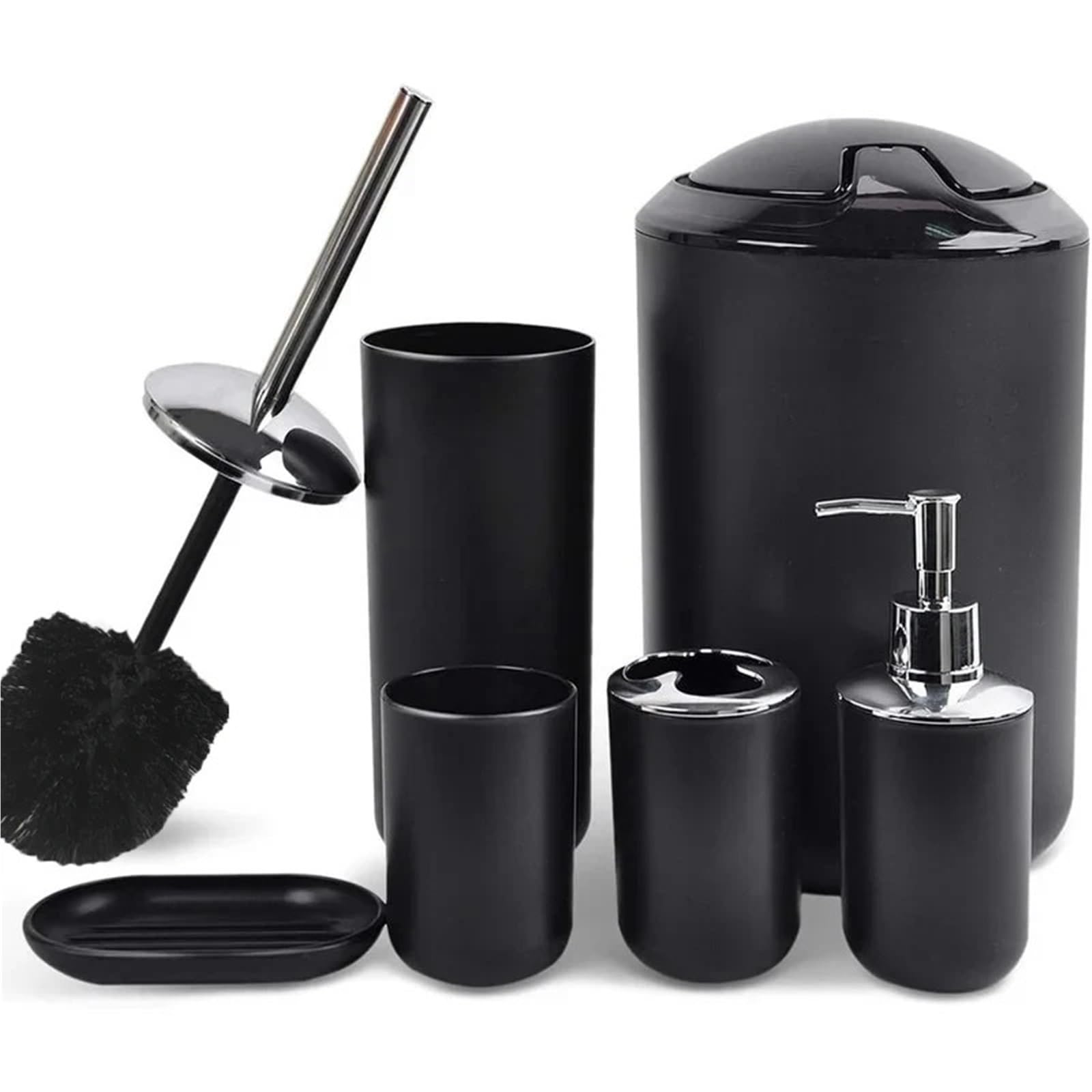 Dispensador de Jabon Juego de baño Lujo, Soporte for cepillos Dientes, Cepillo con Taza succión, Caja jabón, Accesorios decoración del hogar(Gray 6 Piece Set)