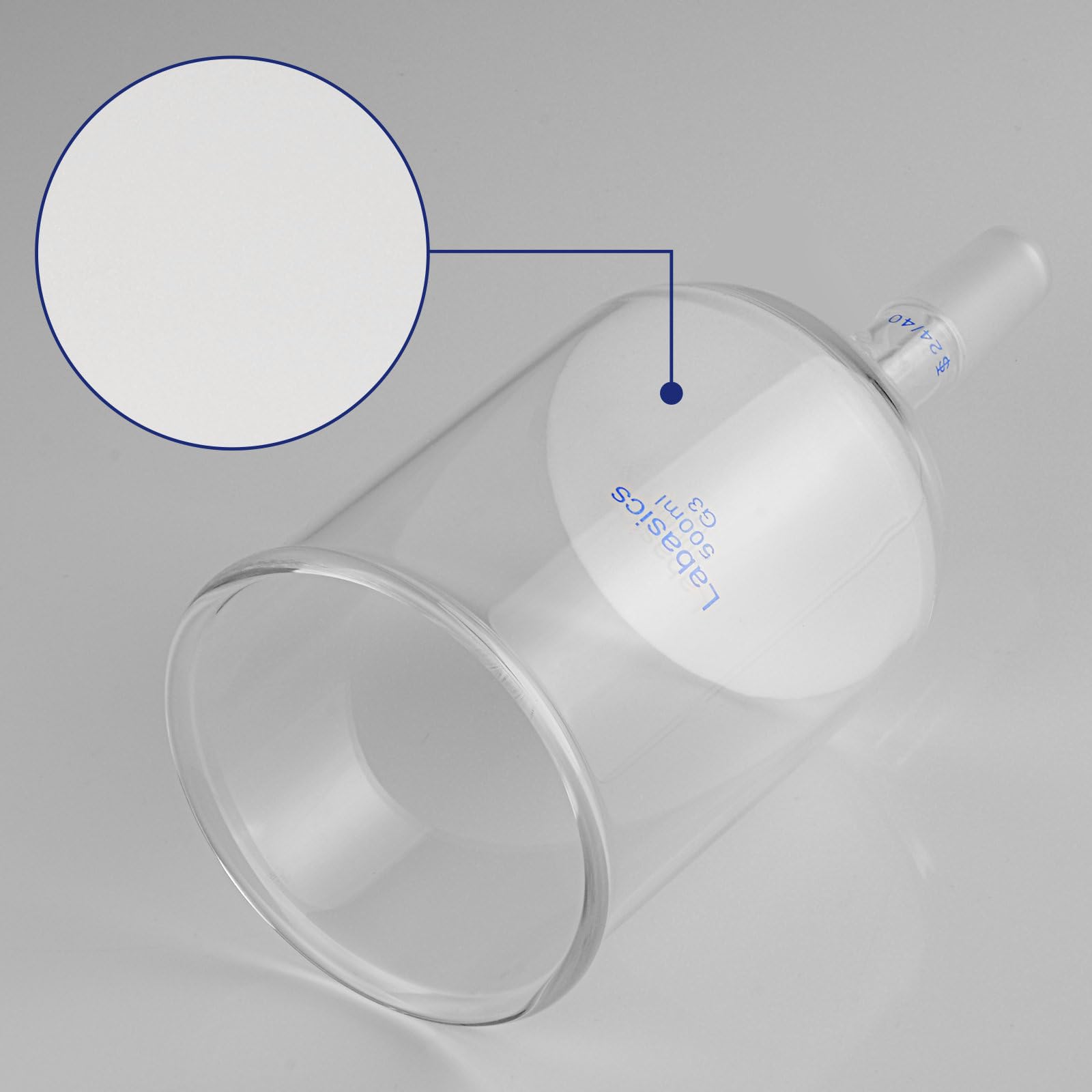 Labasics Embudo de Filtración Büchner de Vidrio Borosilicato con Frita Fina G3, Junta Cónica Interior 24/40, Embudo de Grado de Laboratorio para Procesos de Filtración y Separación, 500 ml