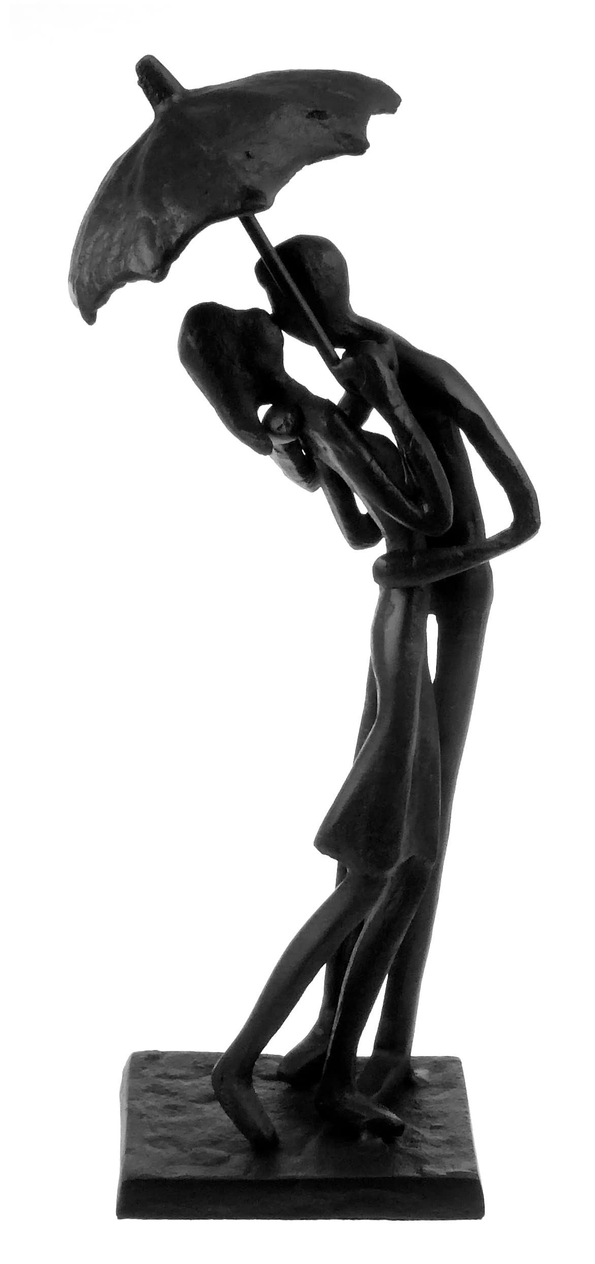 Haute Collage Bronze Couple Kissing Under Umbrella Sculpture Love Courting Poly-Resin Statue Ornament Lovers Engagement Wedding Anniversary Proposal Romantic Gift Shadow Figure