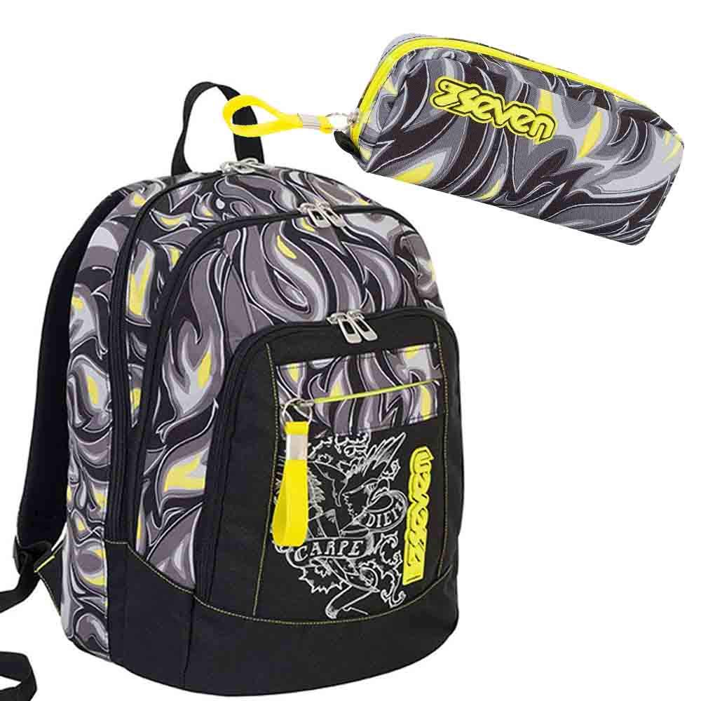Seven Zaino advanced 201001909 AVIUM nero porta pc + astuccio portapenne AVIUM 301021903 + quaderno raccoglitore ad anelli Seven in OMAGGIO