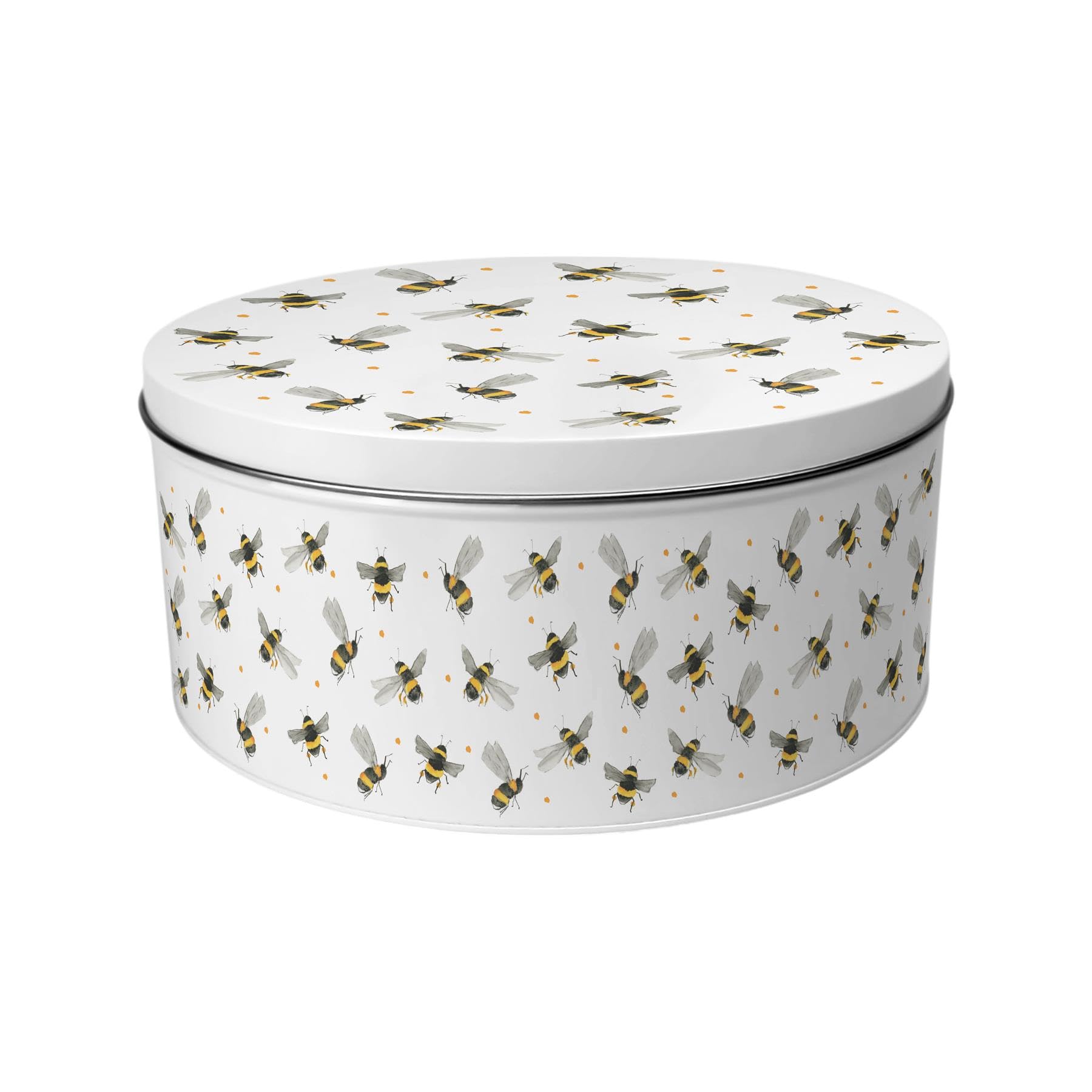 Purely Home Flying Bumblebees Large Cake Tin - Homeware Gifts Round Metal Storage Container for Baking 23 x 10cm