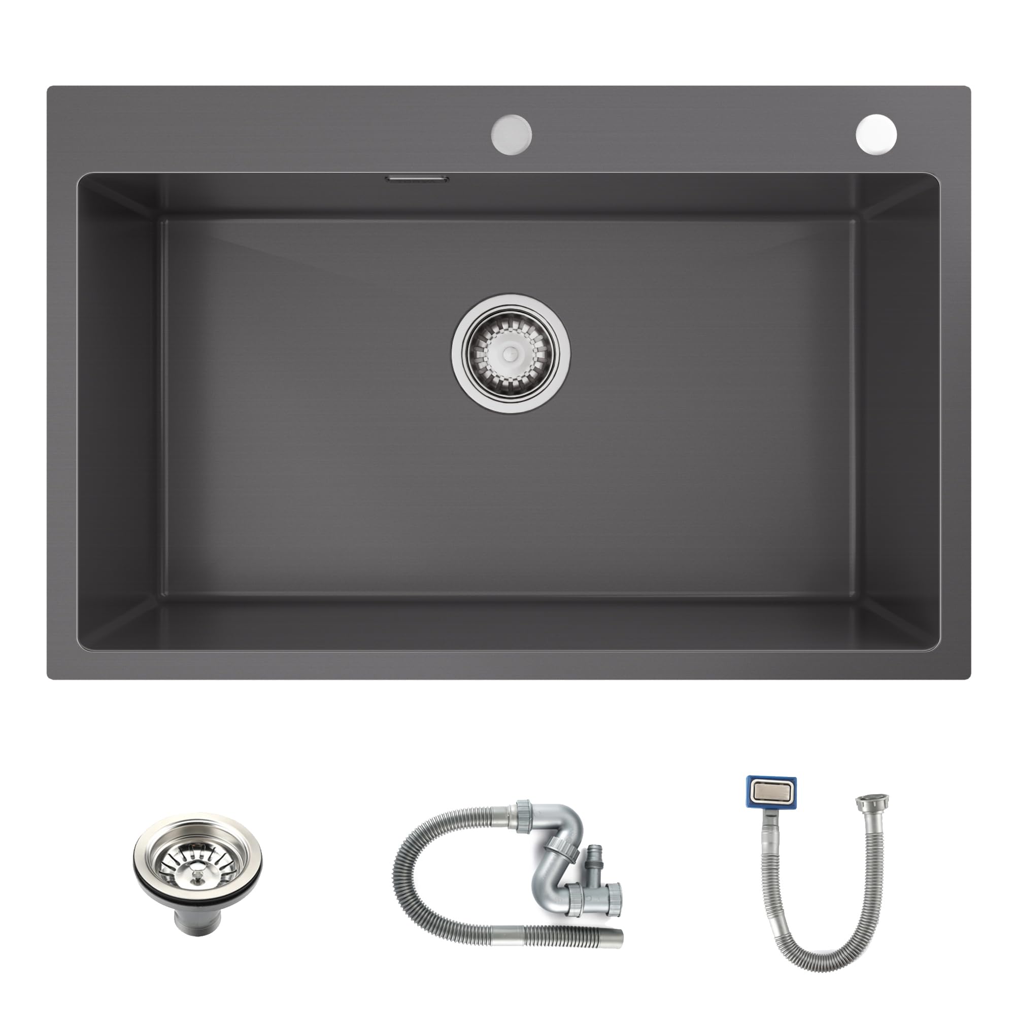 TORVA Gunmetal Grey Topmount Kitchen Sink, Black Stainless Steel Single Bowl Sink, 70 x 45 x 21.5 cm