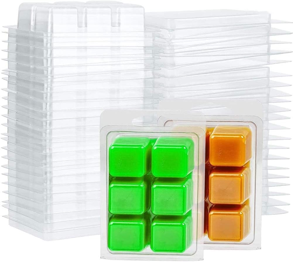 100 Pacchetti di Stampi a Valvole di Ghisa di Quadrati, Vassoio Quadrato in Plastica Trasparente a 6 cavità per la Produzione di Candele e Sapone