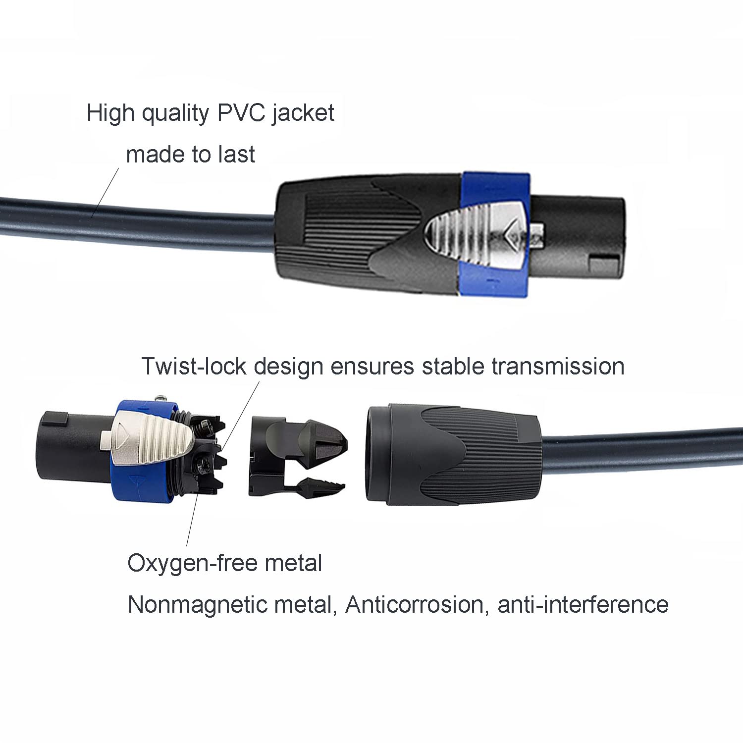 Cavi audio professionali da Speakon a Speakon, 30,5 m, 12 gauge, 12 AWG, confezione da 2
