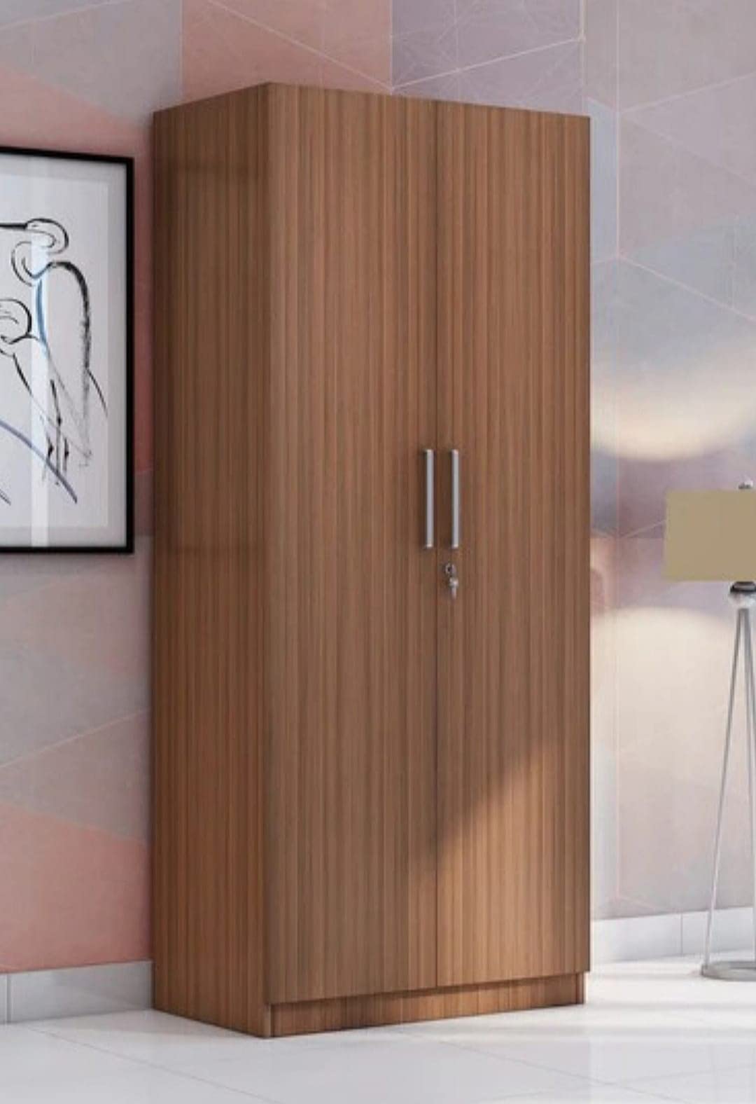 2 Door Wardrobe in Walnut Finish/with Drawer and Multiple Shelves-image-22