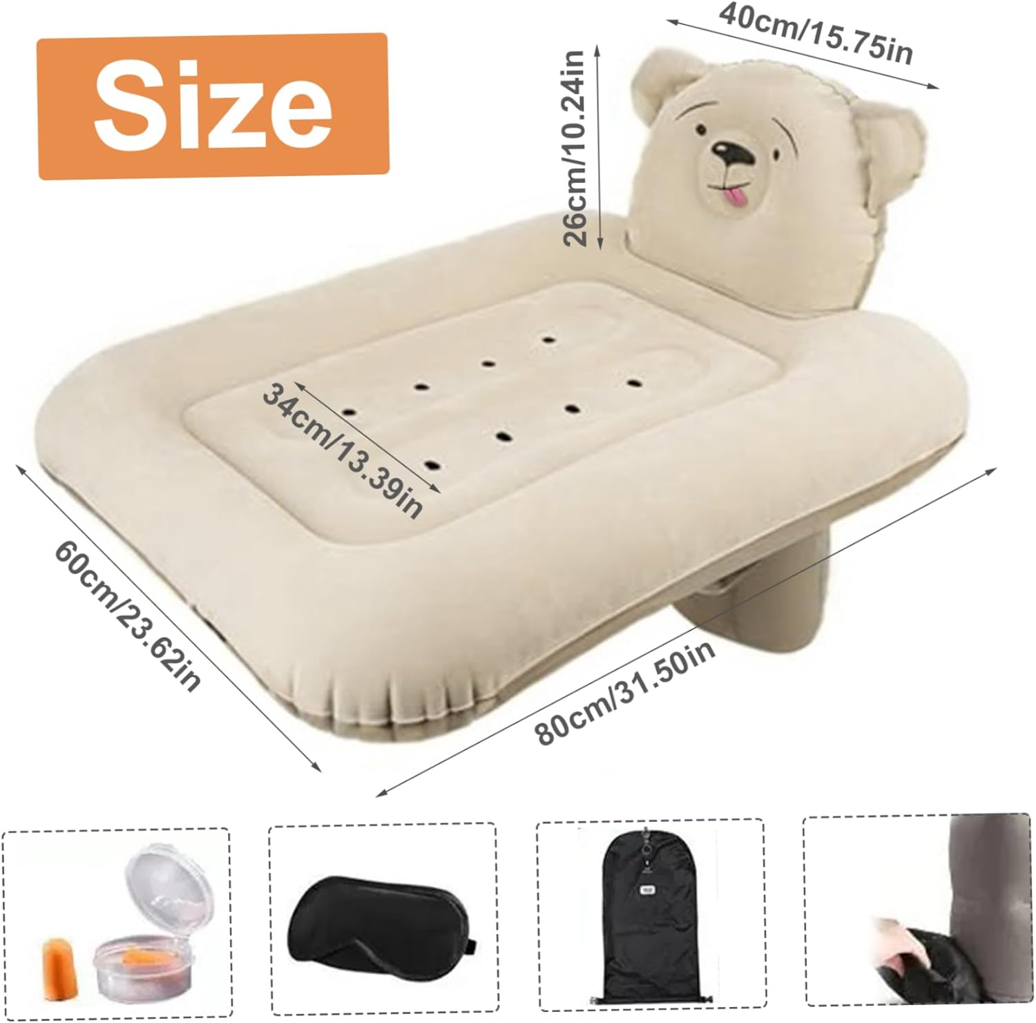 Gcroet Toddler Airplane Bed Inflatable Airplane Seat Extender with Safe Raised Edge Portable ＆ Foldable Kids Bed Easy to Inflate with Pump Sack 32x31x24 Inch..