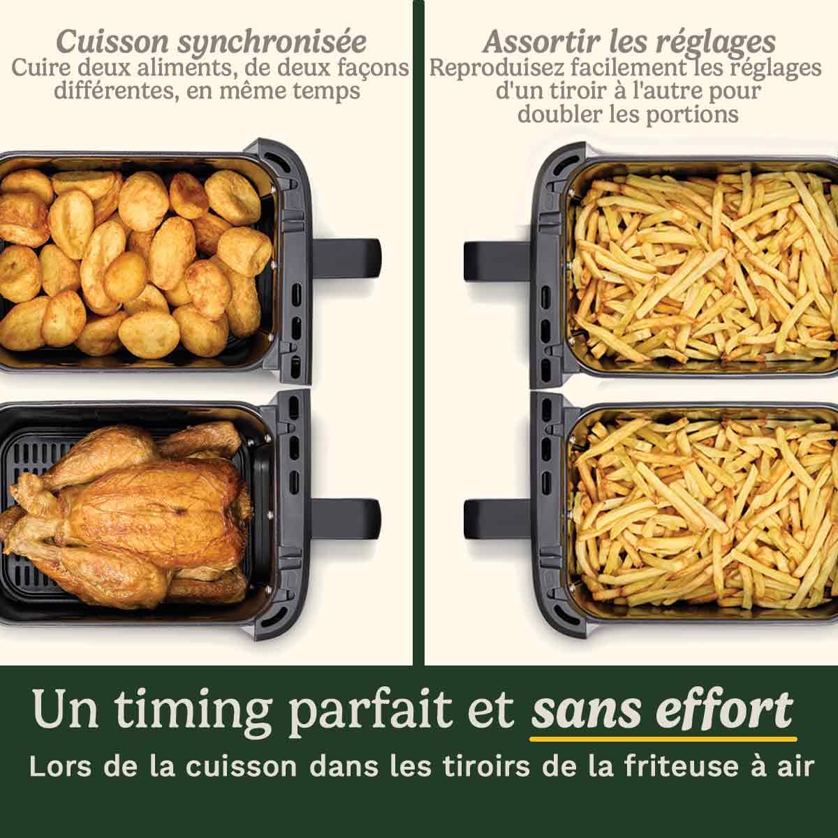 Cuisinart Tri Zone Air fryer et Four 13,6 L sans PFAS, 3 zones, 2 paniers 4,3L + four 5L, 9 fonctions : airfryer, rôtir, griller, cuire, réchauffer, déshydrater, pizza, toast, manuel, Acier inoxydable