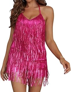Women's Sleeveless V Back Sequins Fringe Jumpsuit One Piece Short Romper Party Nightclub