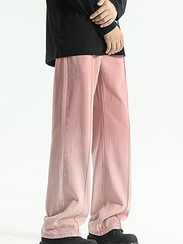 Amazon | [lsjdln] ワイド ピンク デニムパンツ メンズ