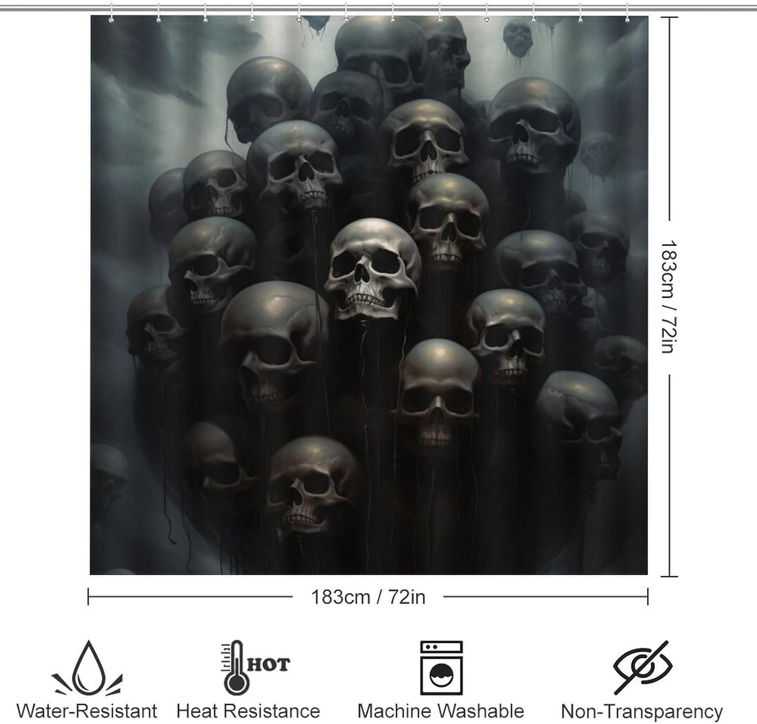 4PCS Abstract Black Skull Bathroom Set with Rugs and Toilet Lid Cover Vintage Floating Skeleton Waterproof Shower Curtain Set for Bathroom Decor, Style-1