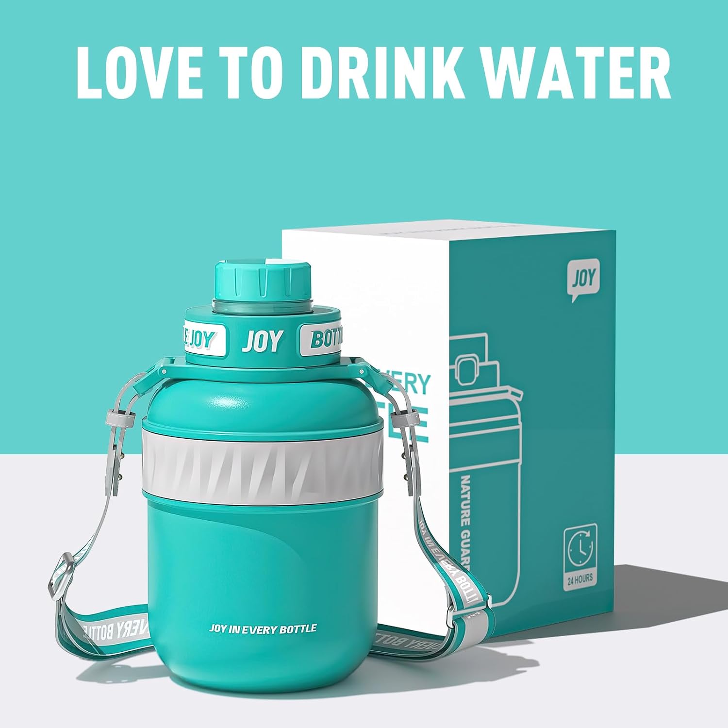 BOTTLE JOY Stainless-Steel Water Bottle: Leakproof Lid, Perfect Sip, Double Insulated, Eco-Friendly, Dishwasher Safe & Stylish Strap (Ocean, 32 oz)