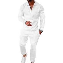 UOUA Men's 2-Piece Tracksuit Long Sleeve Polo Shirt & Trousers Leisure Suit Sports Suit