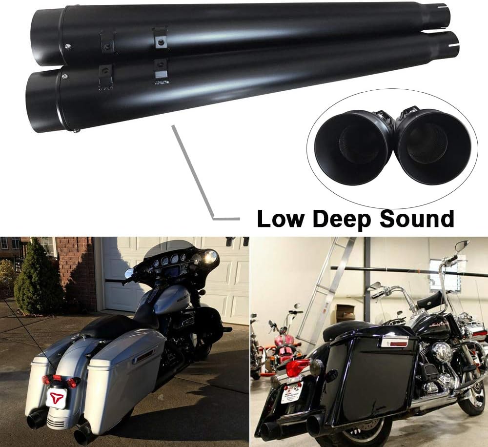 TJMOTO 4" Megaphone Slip On Mufflers Exhaust Pipes for 1995-2016 Harley Davidson Touring Street Glide Electra Road Glide Ultra Classic FLHR FLHT FLTR FLHX
