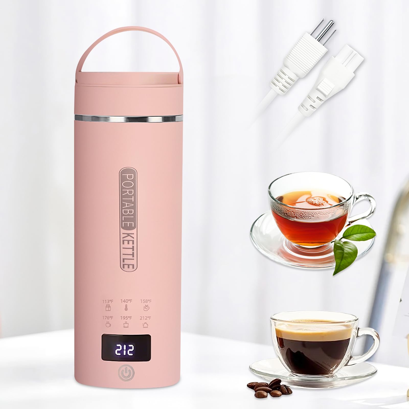 Pink Travel Electric Kettle with LCD Display, 6 Temperature Settings, 450ml / 15.2oz, 304 Stainless Steel, Auto Shut-Off and Dry Boil Protection, Compact and Portable Electric Kettle