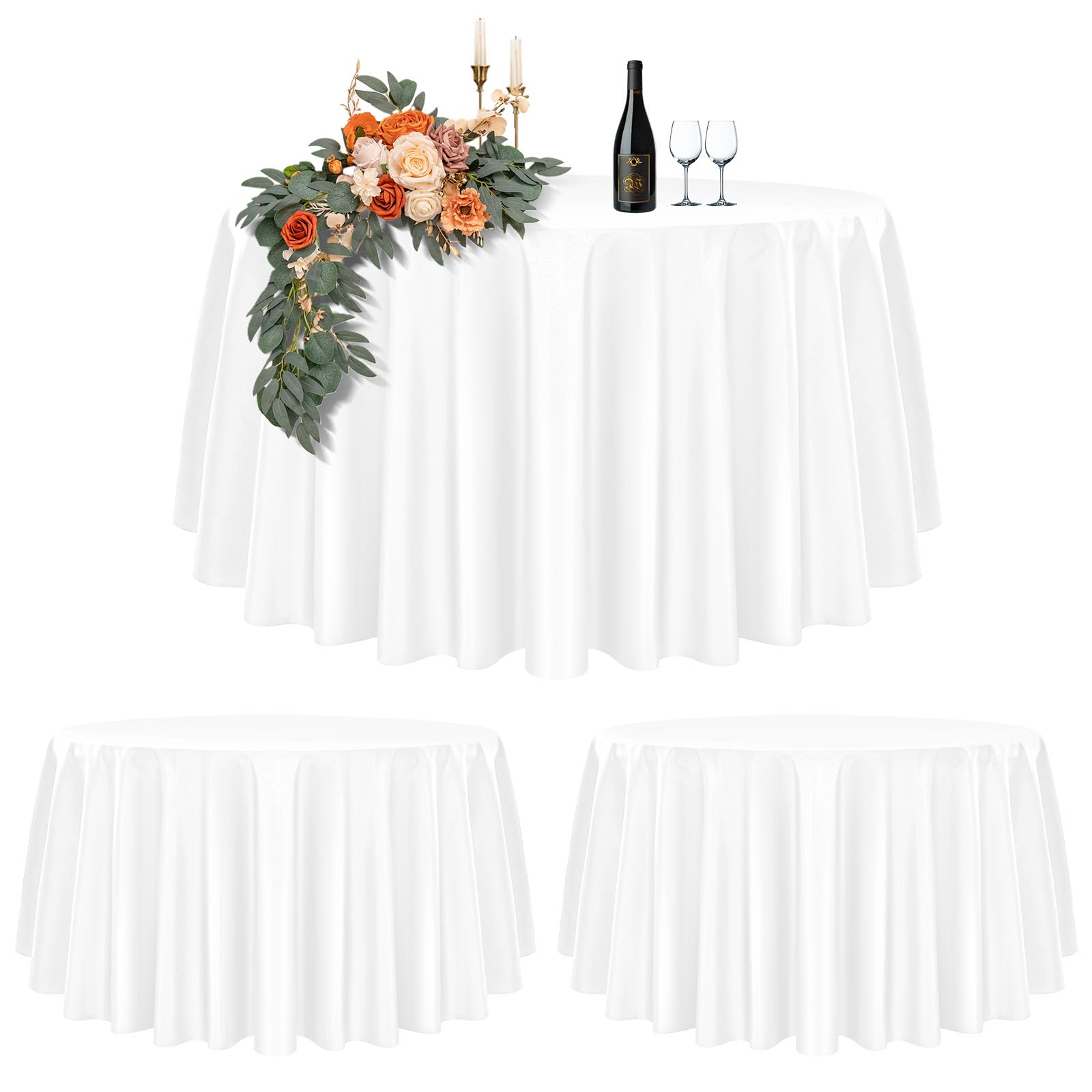 Nappe ronde blanche 275 cm Teruntrue lot de 2 pour table 120-210 cm