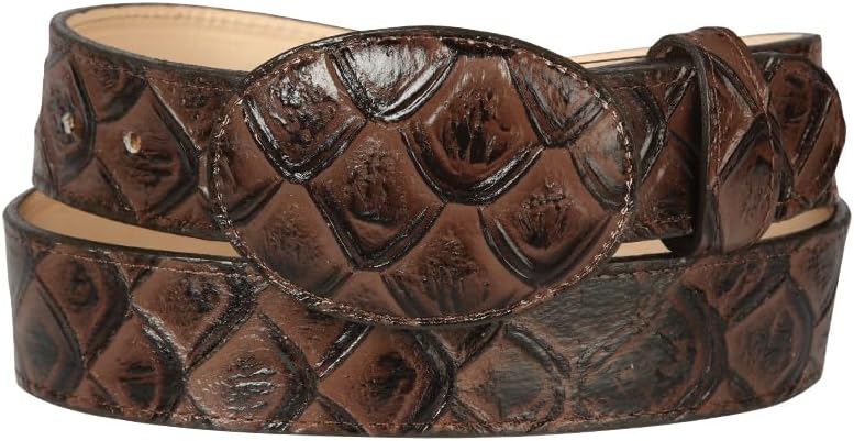 Generic Men Cowboy Belt Genuine Leather Engraved Pirarucu Fish Cinto Vaquero Imitacion