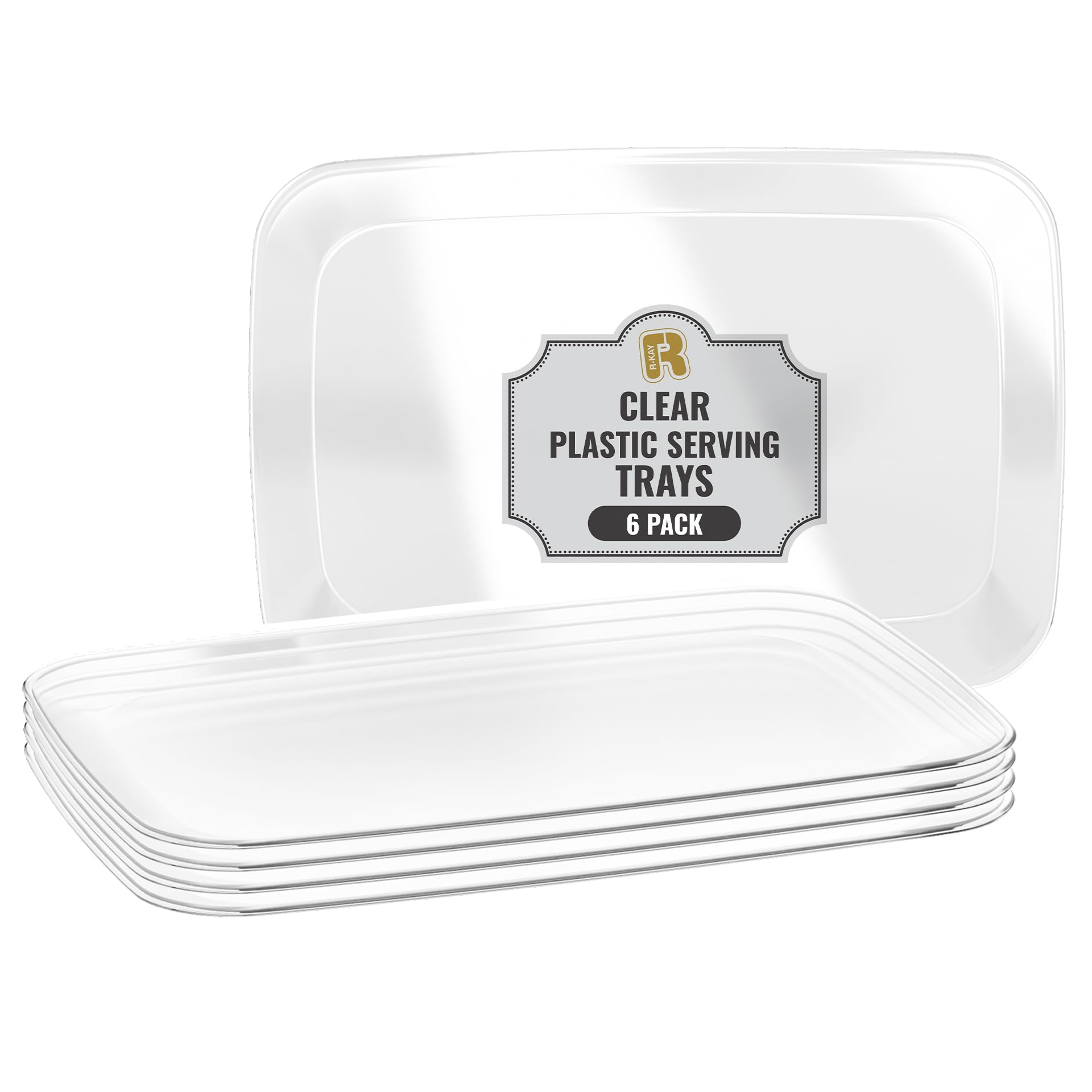 6 Pack Clear Plastic Serving Trays For Party - Plastic Tray 12.75 by 8.25 In - Heavy Duty Plastic Trays For Food - Rectangular Party Serving Trays And Platters - Party Trays - Clear Disposable Trays