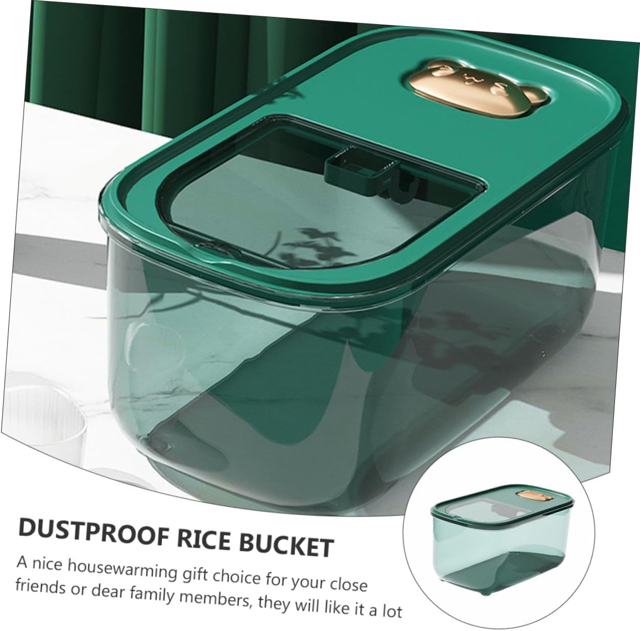 Multi-function Household Rice Storage Bucket 10lb Airtight Moisture-proof Thickened Green Rice Container for Grains and Flour Storage