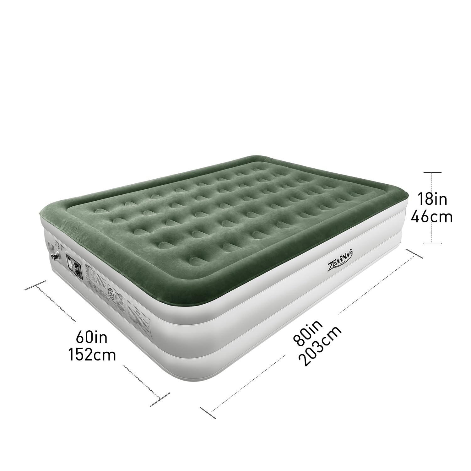 Zearna Selbstaufblasende Luftmatratze 203x152x46cm Luftbett 2 Personen 3 Minuten Eingebauter Elektrischer Pumpe