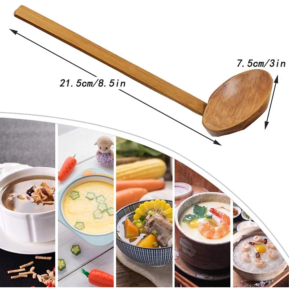 5 Cucchiai Di Legno Fatti A Mano – Cucchiai Da Zuppa E Ramen Con Manico Lungo, In Legno Naturale, Multifunzione