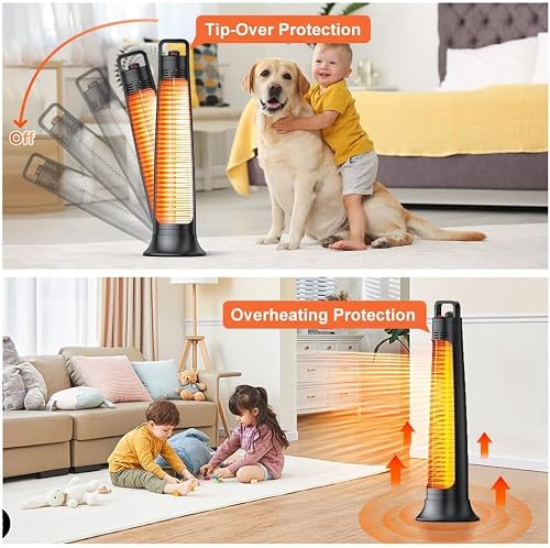 Outdoor Patio Heater, 1200W, 3S Instant Heating, Portable Infrared Heater with 60°Oscillating, 180min Timer, Tip-over & Overheat Protection, Super Quiet Electric Heater for Indoor Outdoor Use, Onyx
